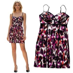 NWOT Sophia Vergara Colorful Animal Print Bustier Style Ribbon Detail Mini Dress
